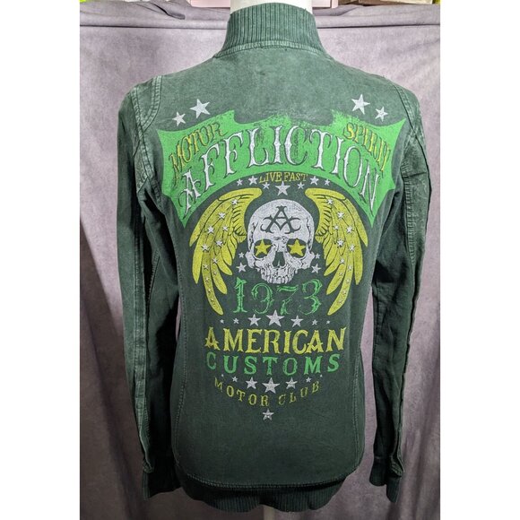 Affliction Gothic American Customs Motor Club Green Jacket - Picture 13 of 13